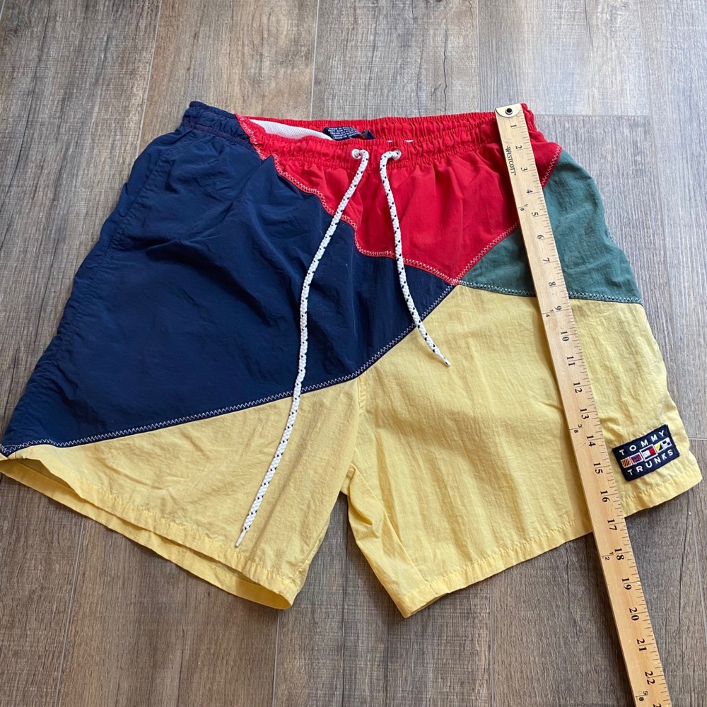 Vintage Tommy Hilfiger Tommy Trunks Colorblock Swim Shorts Mens Large Red Navy - Picture 8 of 8